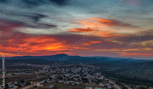 Sunrise over the small town of Jansenville in the arid Karoo region of South Africa.