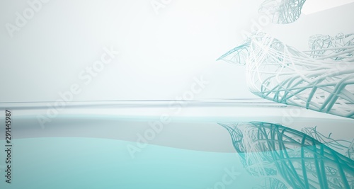 Fototapeta Naklejka Na Ścianę i Meble -  White smooth lines abstract architectural background with water. 3D illustration and rendering