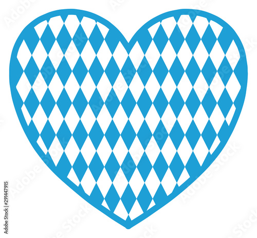 Heart with Bavarian background. Blue and white vertical rhombus in staggered order. Germany. Oktoberfest. Bavarian flag. Seamless background.