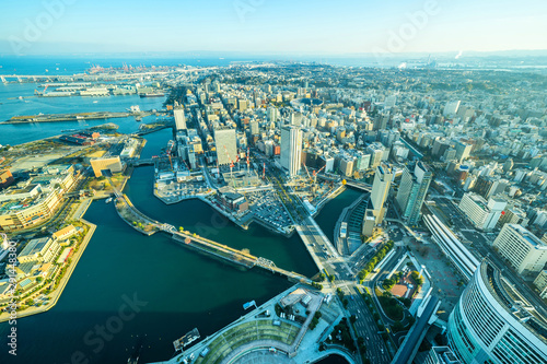 city skyline aerial day view in Yokohama, Japan