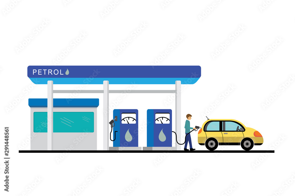 Gas station with man refueling car on gas station. Gas station with man refueling car on gas station.