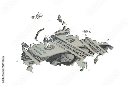 Fototapeta Naklejka Na Ścianę i Meble -  Map of Russia made with dollars on white background