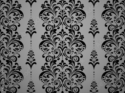 Wallpaper in the style of Baroque. Seamless vector background. Black floral ornament. Graphic pattern for fabric, wallpaper, packaging. Ornate Damask flower ornament