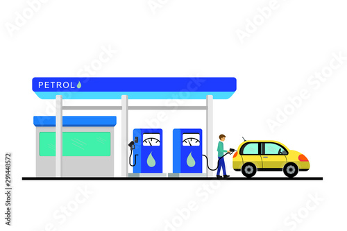Gas station with man refueling car on gas station.