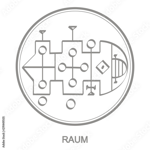Vector icon with symbol of demon Raum. Sigil of Demon Raum