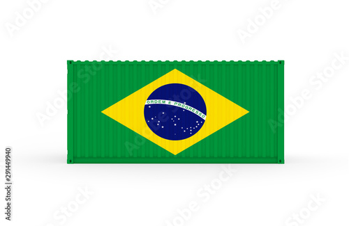 3D Illustration of Cargo Container with Brazil Flag on white background. Delivery  transportation  shipping freight transportation. 3d illustration.