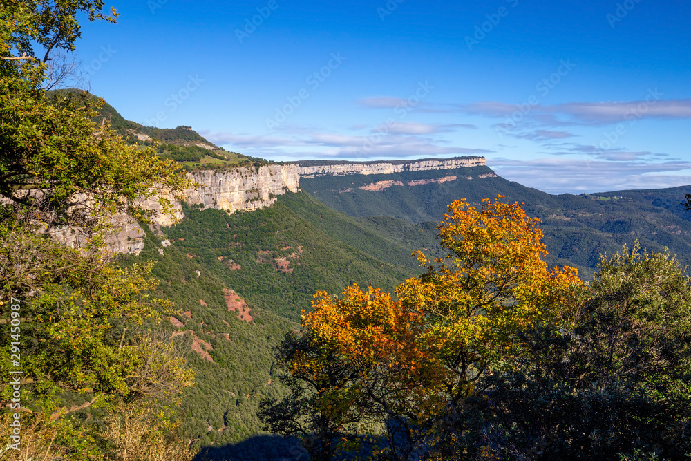 Beautiful spanish mountain landscape near the small village Rupit in Catalonia