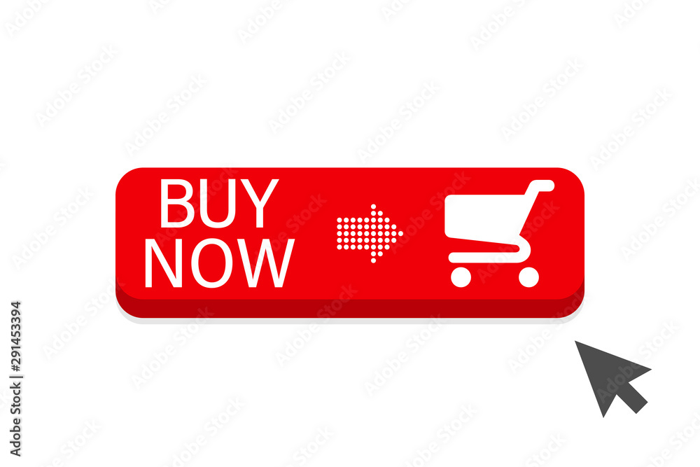 Buy Now red button with cursor in flat design. Button Buy Now vector icon. Buy now button onwhite background Buy Now red button with cursor in flat design. Button Buy Now vector icon. Buy now button onwhite background
