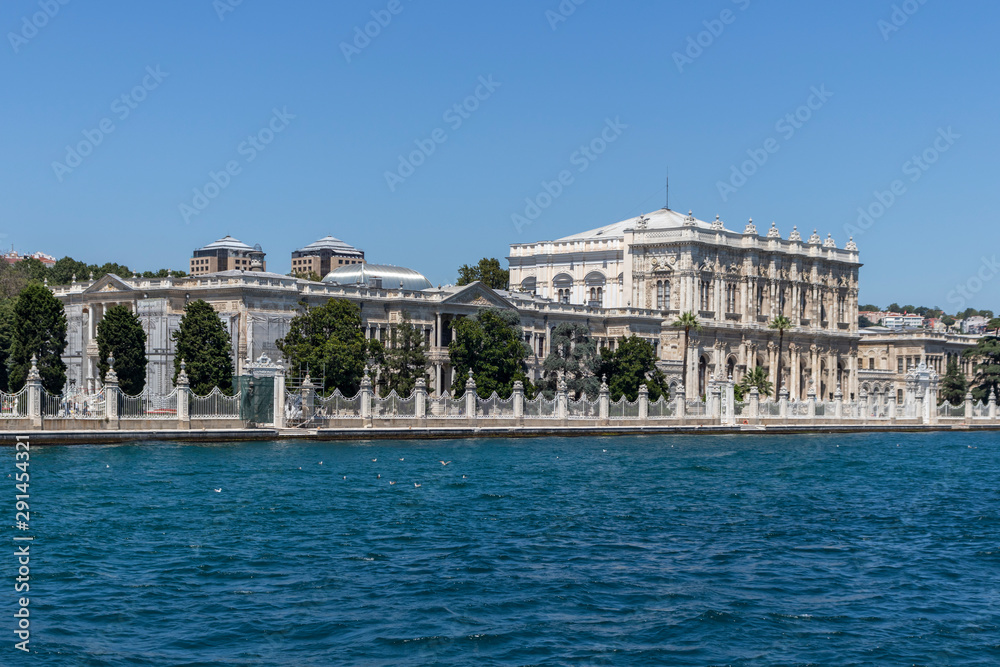 Panorama from Bosporus to Dolmabahce Palace city of Istanbul