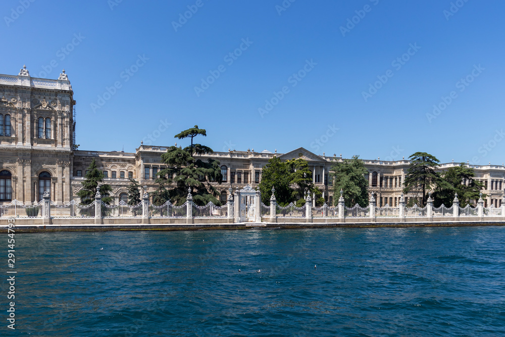 Panorama from Bosporus to Dolmabahce Palace city of Istanbul