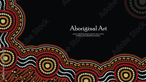 Aboriginal dot art vector banner with text.