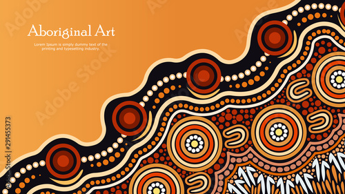 Aboriginal dot art vector banner with text.