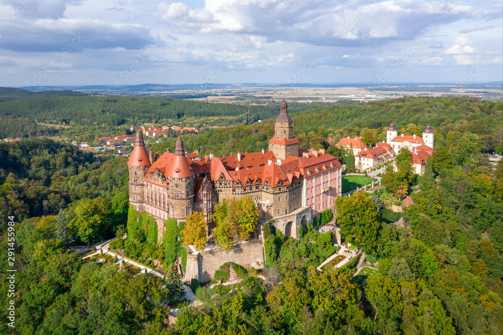 Aerial view of Ksiaz castle near Walbrzych, Silesia, Poland