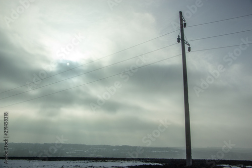 Wallpaper Mural High voltage electricity transfer lines and pylon in a fog Torontodigital.ca