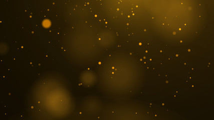 Golden abstract sparkles or glitter lights. Festive gold background. Defocused circles bokeh or particles. Template for design