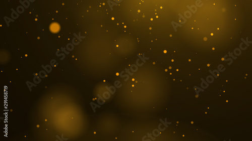 Golden abstract sparkles or glitter lights. Festive gold background. Defocused circles bokeh or particles. Template for design