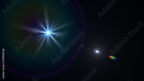 Lens Flare light over Black Background. Easy to add overlay or screen filter over Photos.