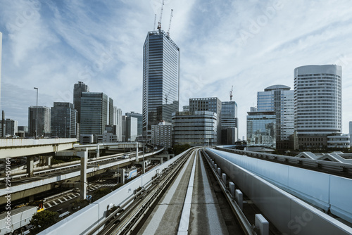 Cityscape from monorail sky train in Tokyo
