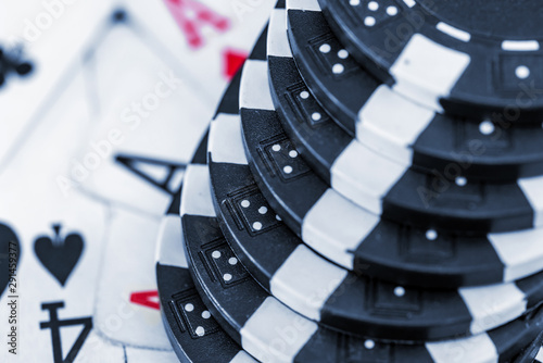 Poker chips and cards close up