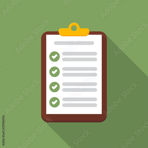Clipboard with checklist icon in a flat design with long shadow