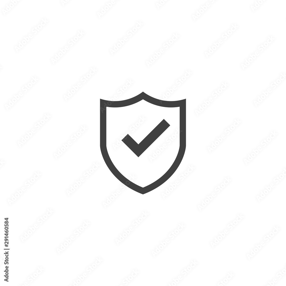 Shield check icon in black color on a white background Shield check icon in black color on a white background