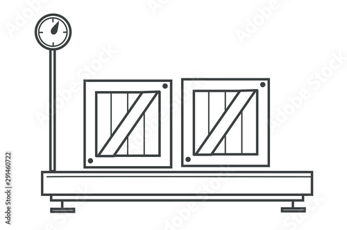 Scales with boxes or parcels, postage and delivery service, storage weigher