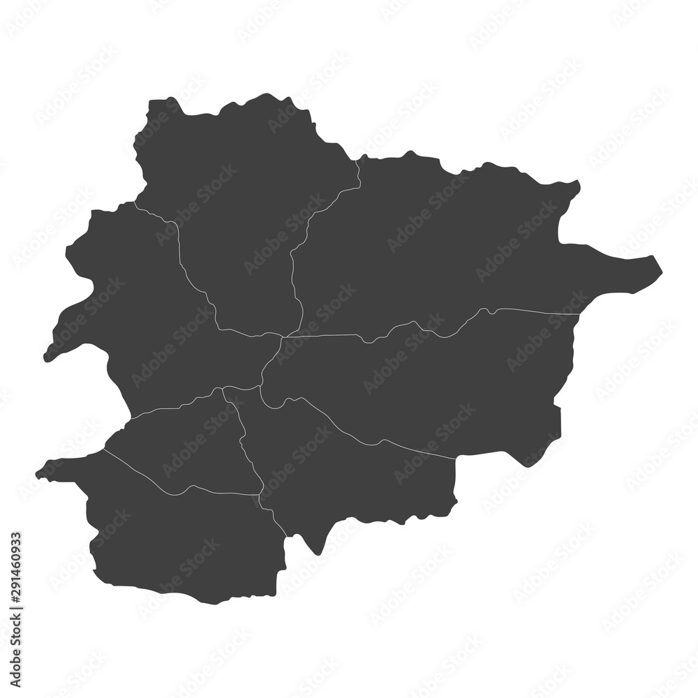 Andorra map with selected regions in black color on a white background