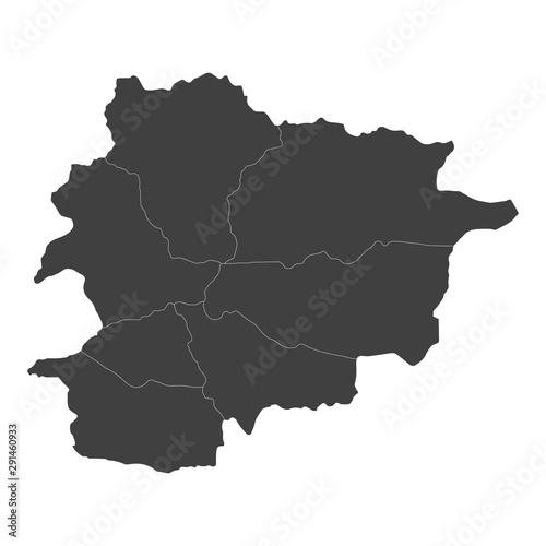 Andorra map with selected regions in black color on a white background
