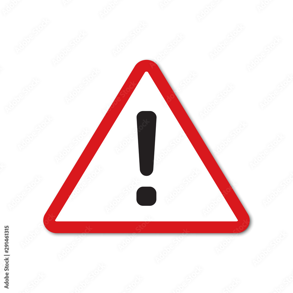 Hazard sign with exclamation mark symbol with shadow Hazard sign with exclamation mark symbol with shadow