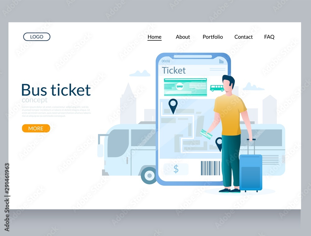 Bus ticket vector website landing page design template