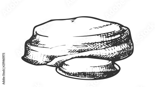 Stone River Decoration Rock Monochrome Vector. Geological Or Mountain Climb Element Stone Cobble. Natural Rocky Slate Lump Engraving Template Hand Drawn In Retro Style Black And White Illustration