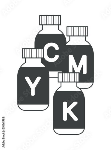 Jet printer ink, CMYK cartridges, printing materials in bottles