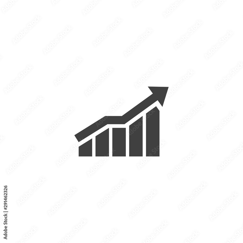 Growing graph icon in black color on a white background Growing graph icon in black color on a white background