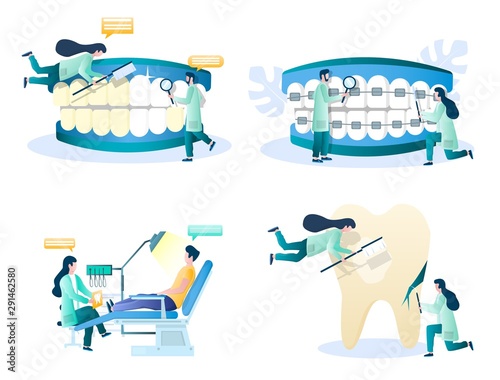 Dentist services vector concept isolated illustration set