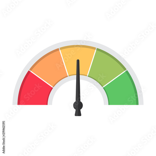 Idicator of satisfaction customer in a flat design. Speedometer rate. Feedback concept