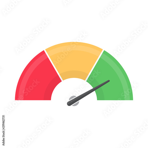 Idicator of satisfaction customer in a flat design. Speedometer rate. Feedback concept