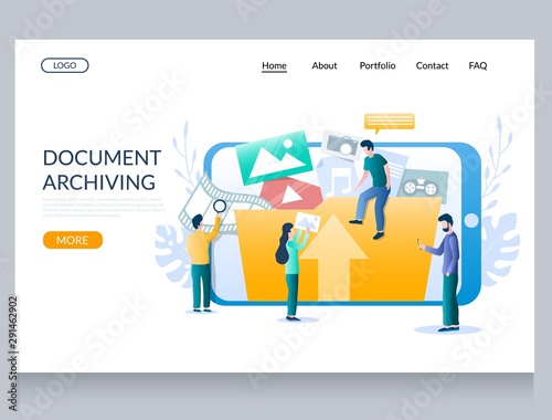 Document archiving vector website landing page design template