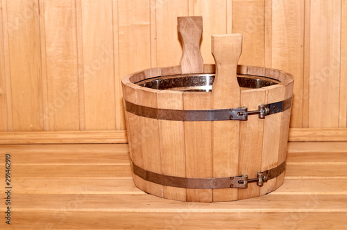 water bucket in Finland traditional wooden sauna