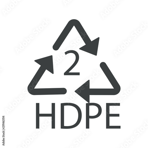 Recycling symbol, plastic HDPE 2 recyclability type, recycle arrows