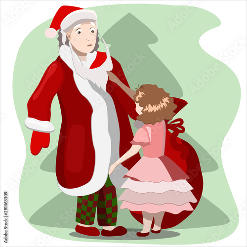dad as Santa Claus and a little girl