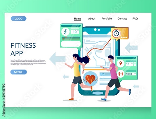 Fitness app vector website landing page design template