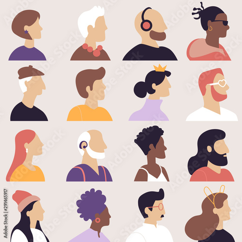 Set of avatars in flat design style. Icons  people in profile of different ages and nationalities. Vector illustration. photo
