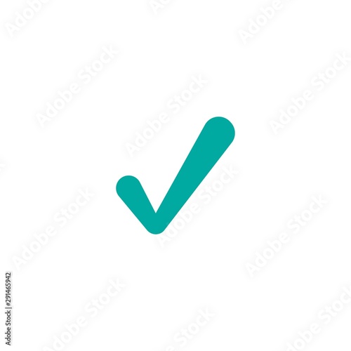 Valid Seal icon. Blue tick. Flat OK sticker icon. Isolated on white. Accept button.