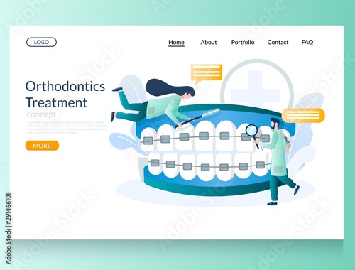 Orthodontics treatment vector website landing page design template