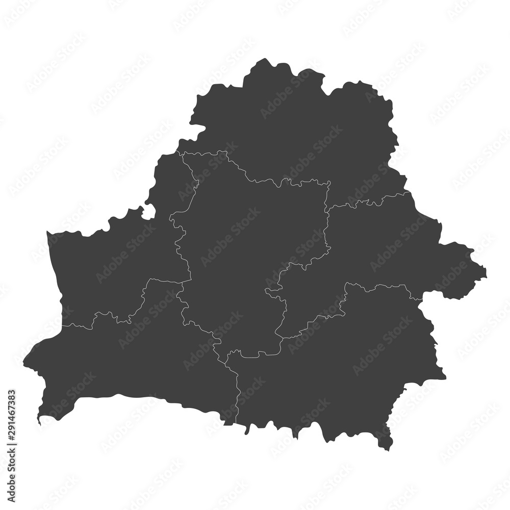 Belarus map with selected regions in black color on a white background Belarus map with selected regions in black color on a white background