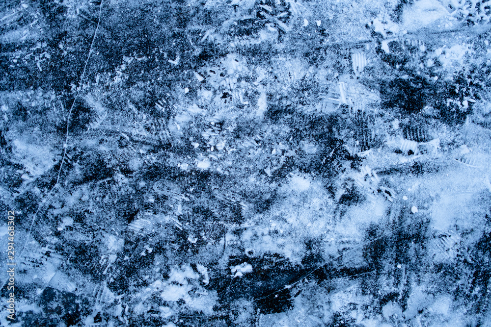 Frozen water blue winter background