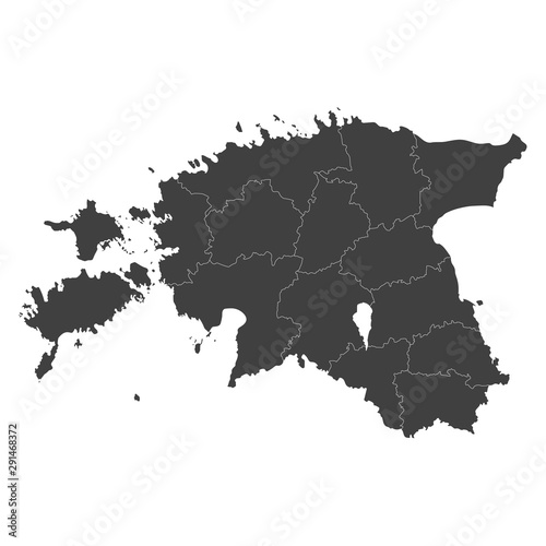 Estonia map with selected regions in black color on a white background