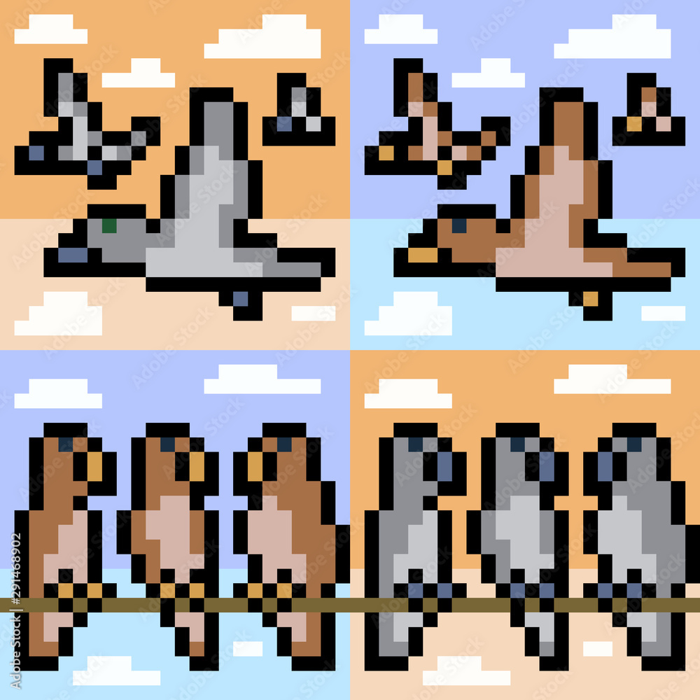 Obraz premium vector pixel art bird pattern