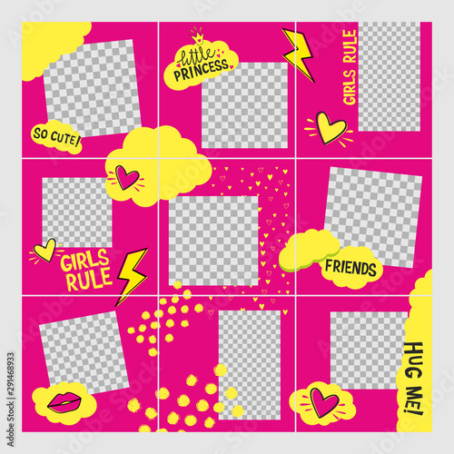 9 square puzzle layout templates for social media, mobile apps or flyer desig...