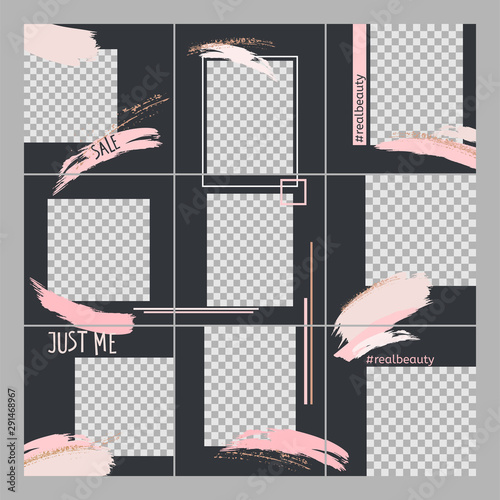 9 square puzzle layout templates for social media, mobile apps or flyer desig...